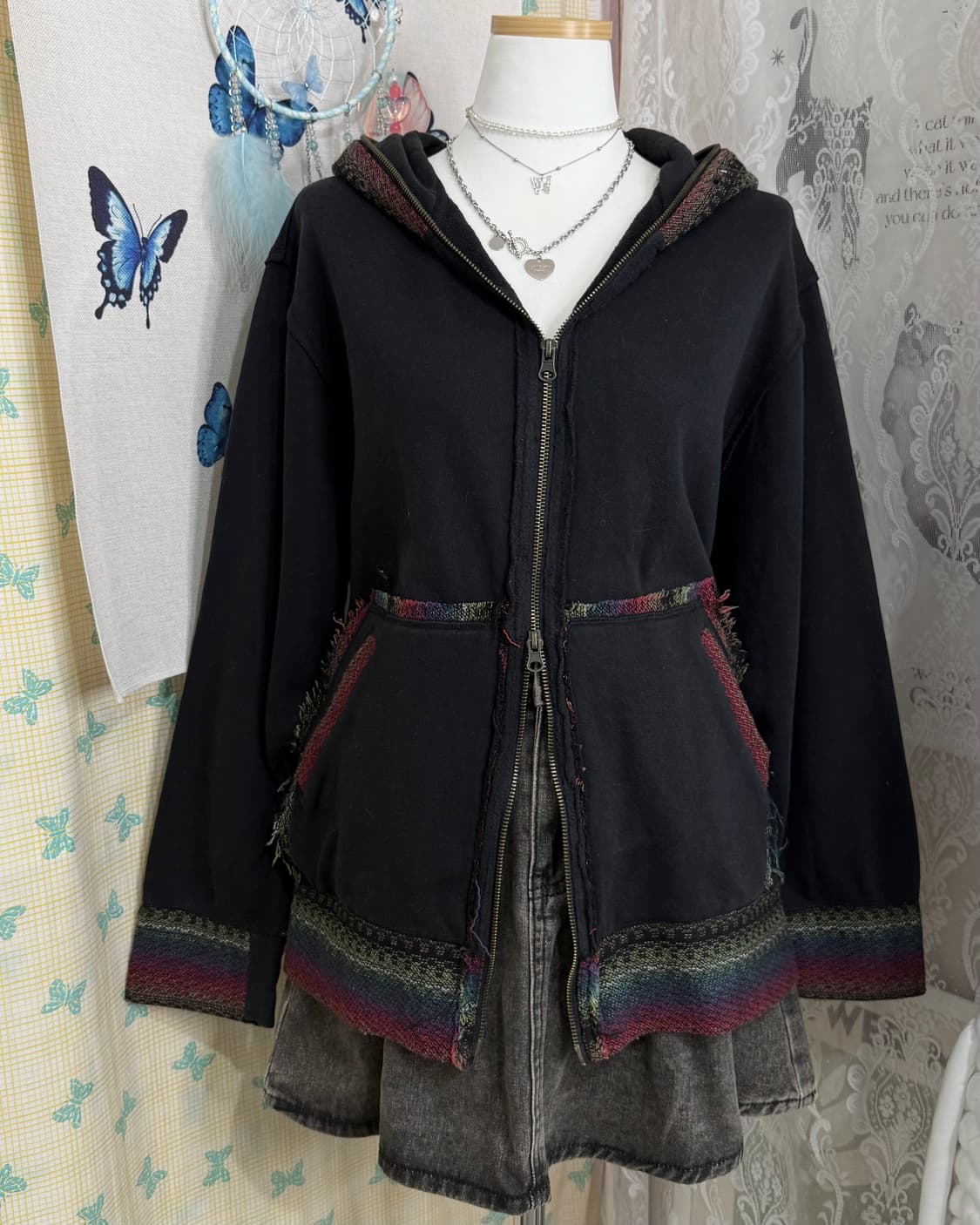 블랙 에스닉 투웨이 후드 집업 상품이미지6