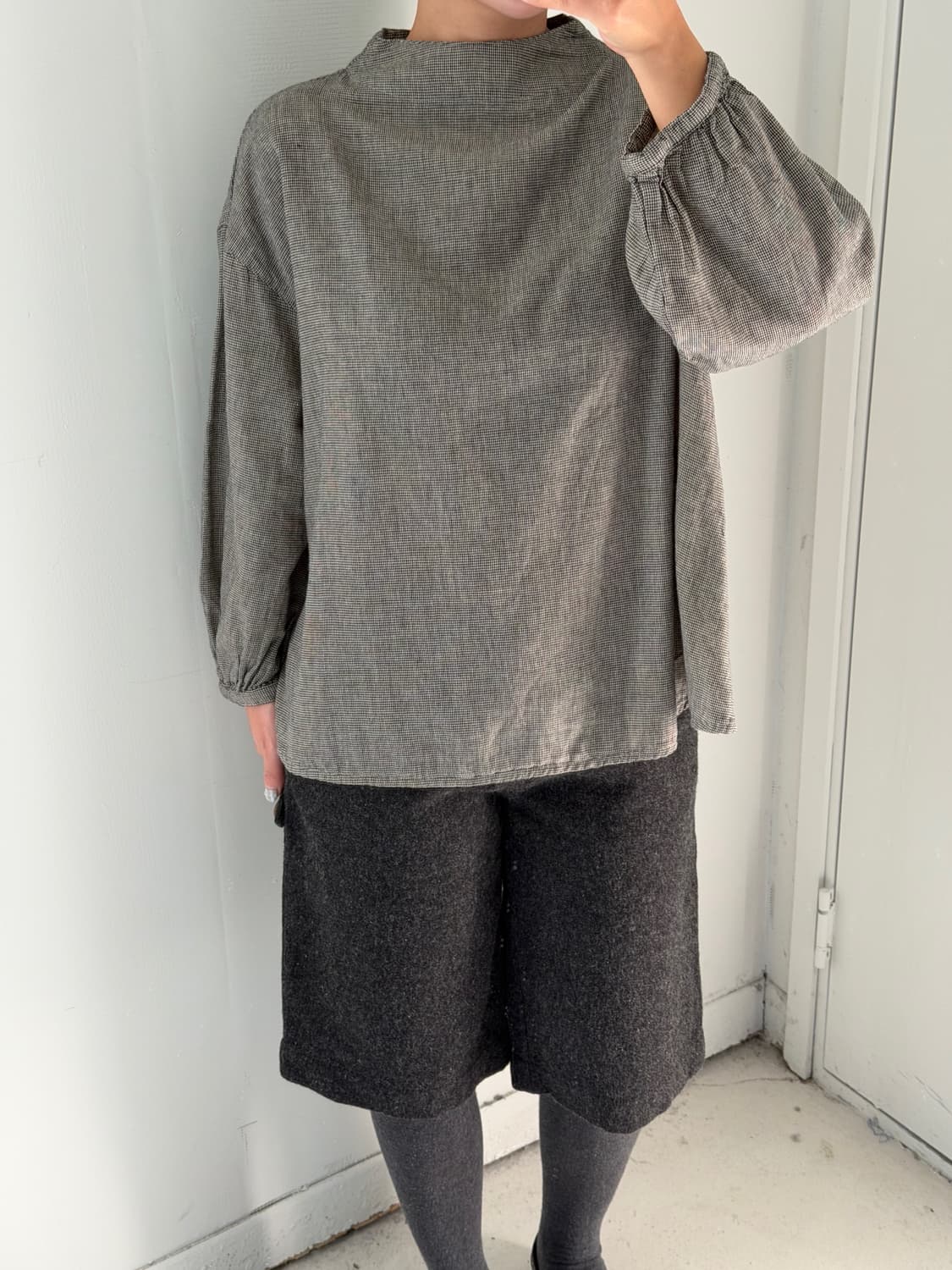 일본빈티지 그레이체크 버튼 블라우스 상품이미지2