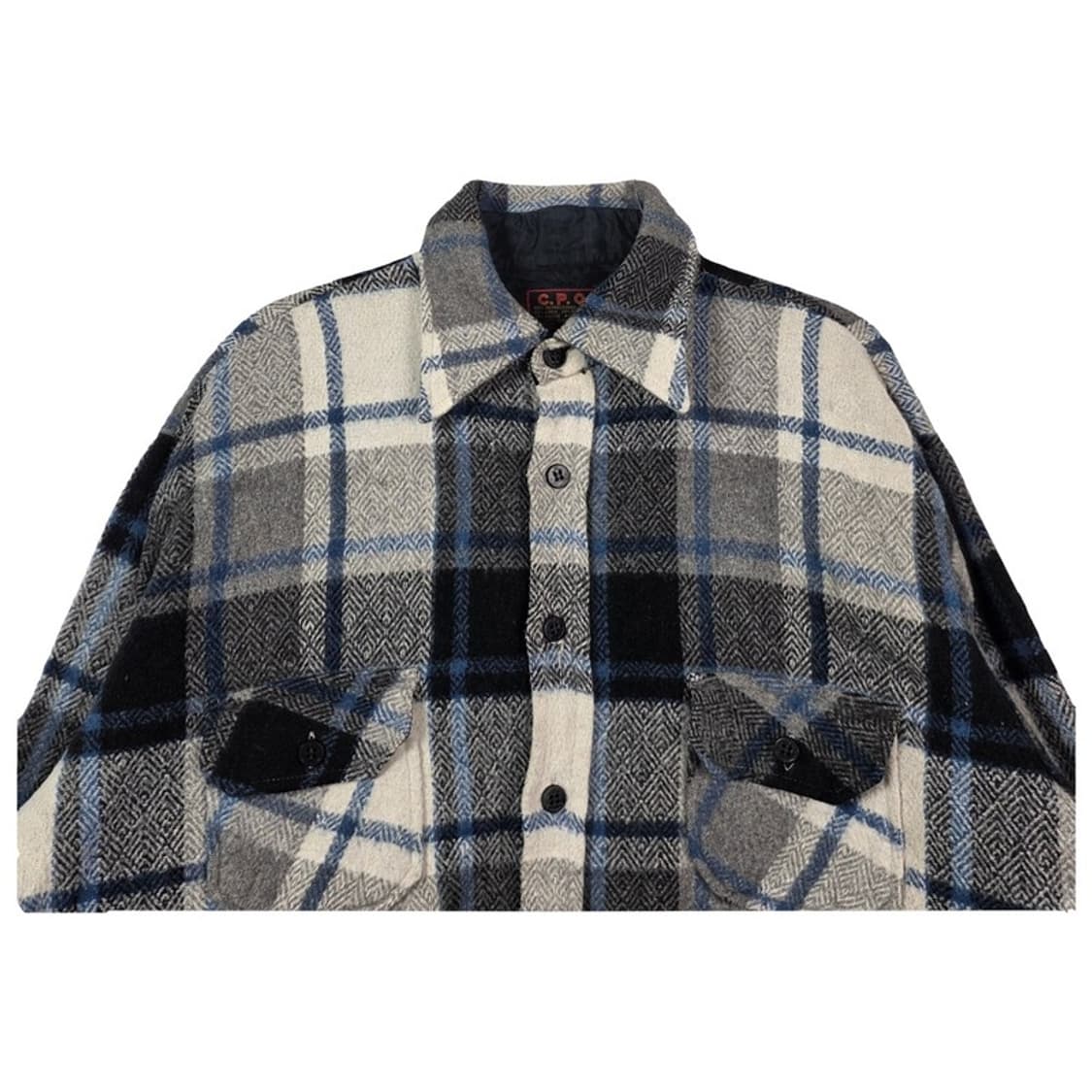 80s CPO 울 리넨 혼방 쉐도우 체크 셔츠 자켓 XL 상품이미지3