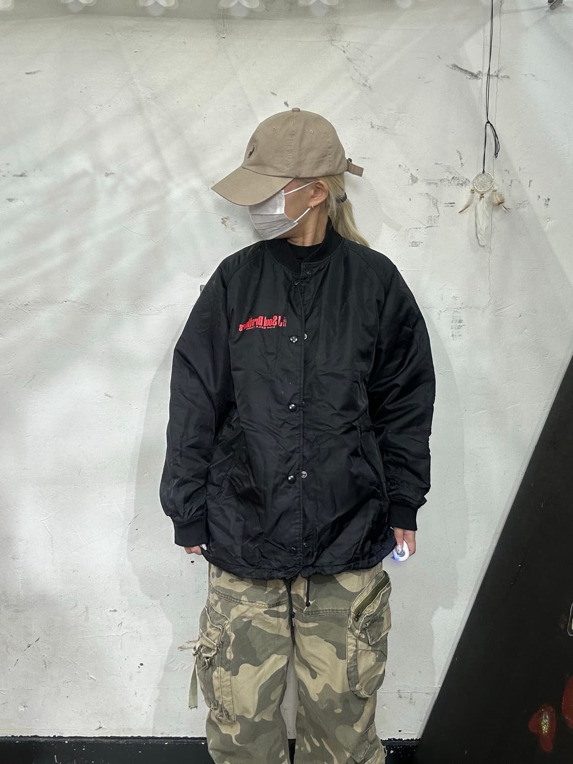 일본 빈티지 블랙 레드 펑크 빅 로고 프린팅 점퍼 바람막이 자켓 M 상품이미지2