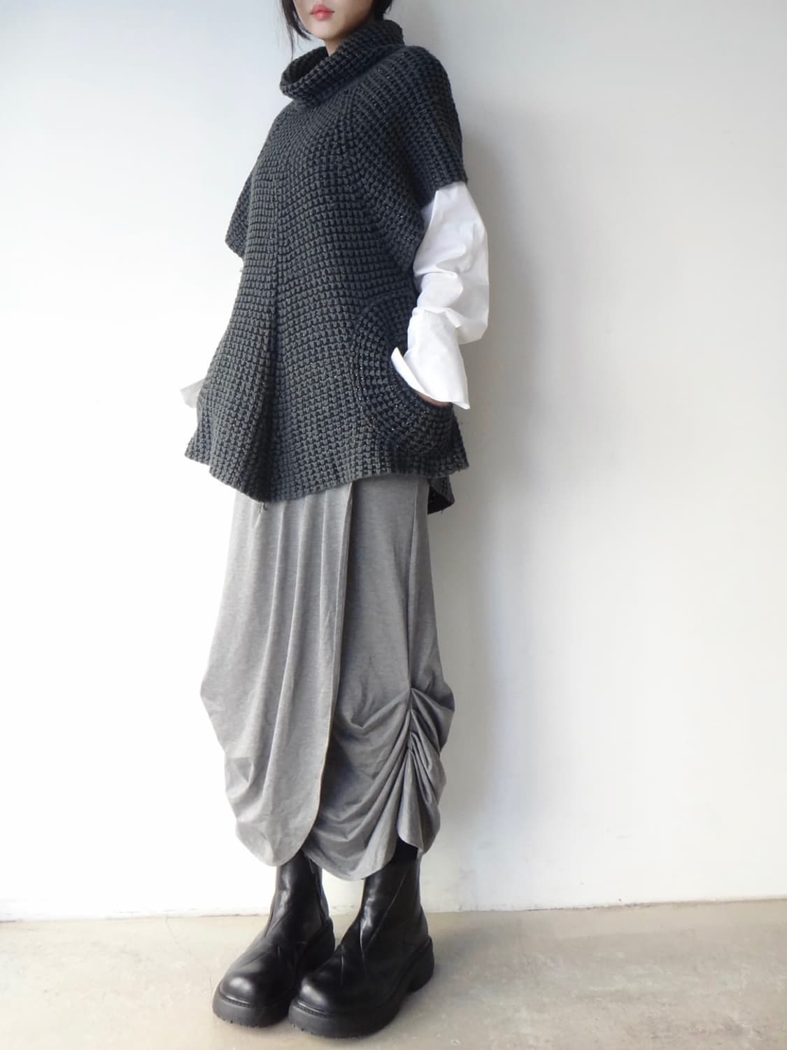Round pocket twinkle half knit / gray 상품이미지7