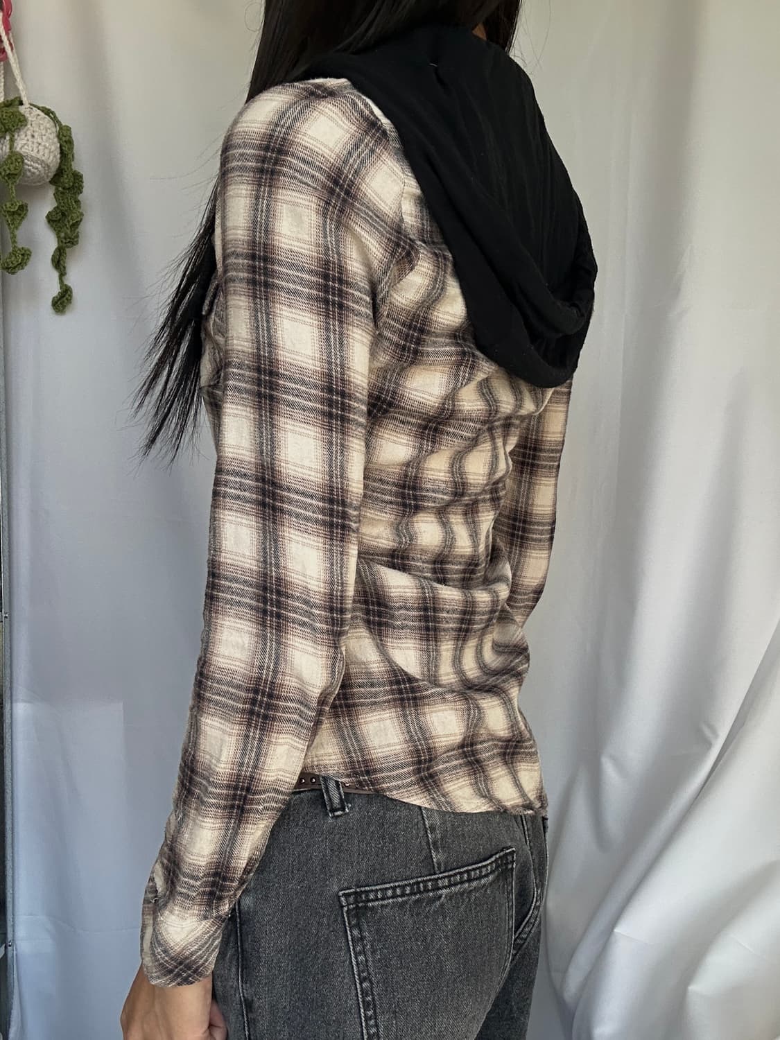 빈티지 코튼 후드 체크 긴팔셔츠 상품이미지5