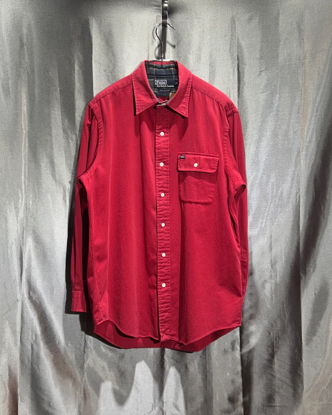 M 폴로랄프로렌 포켓 버건디 코튼 셔츠 상품이미지2