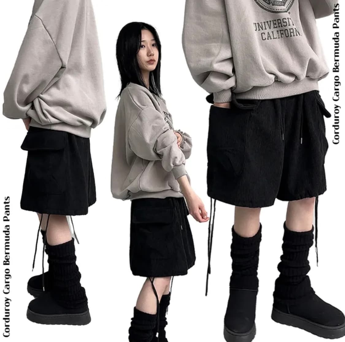 투이어즈 코듀로이 빅포켓 스트링 반바지 – 블랙 상품이미지1