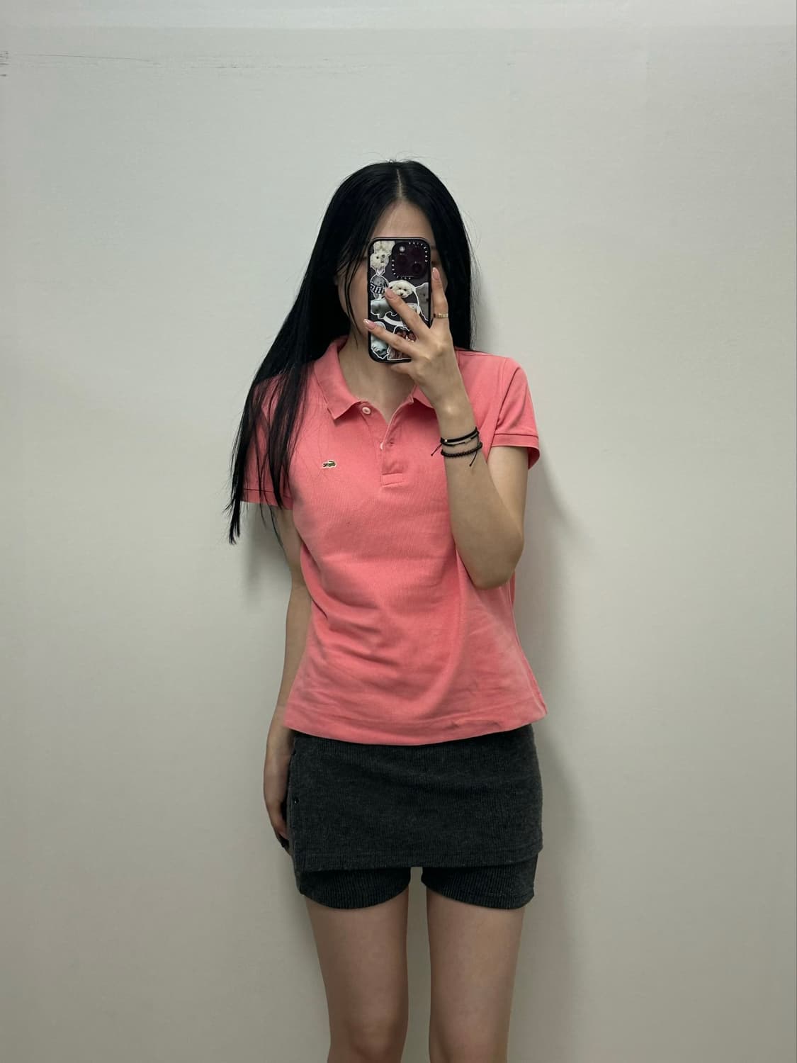 라코스테 자수로고 핑크 피케 반팔 카라 티셔츠 상품이미지1
