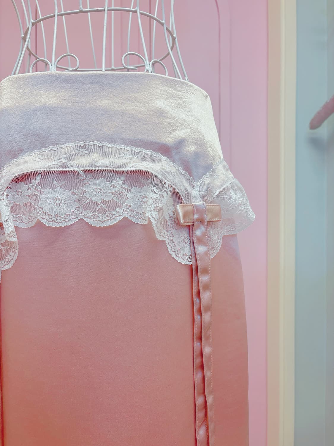 Ribbon lace pink midi skirt 상품이미지4