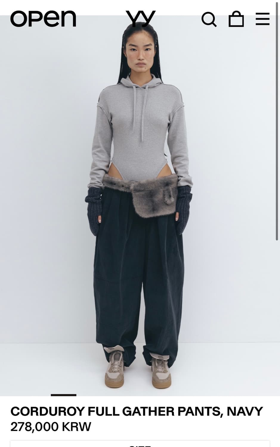 오픈와이와이 CORDUROY FULL GATHER PANTS, NAVY 상품이미지1