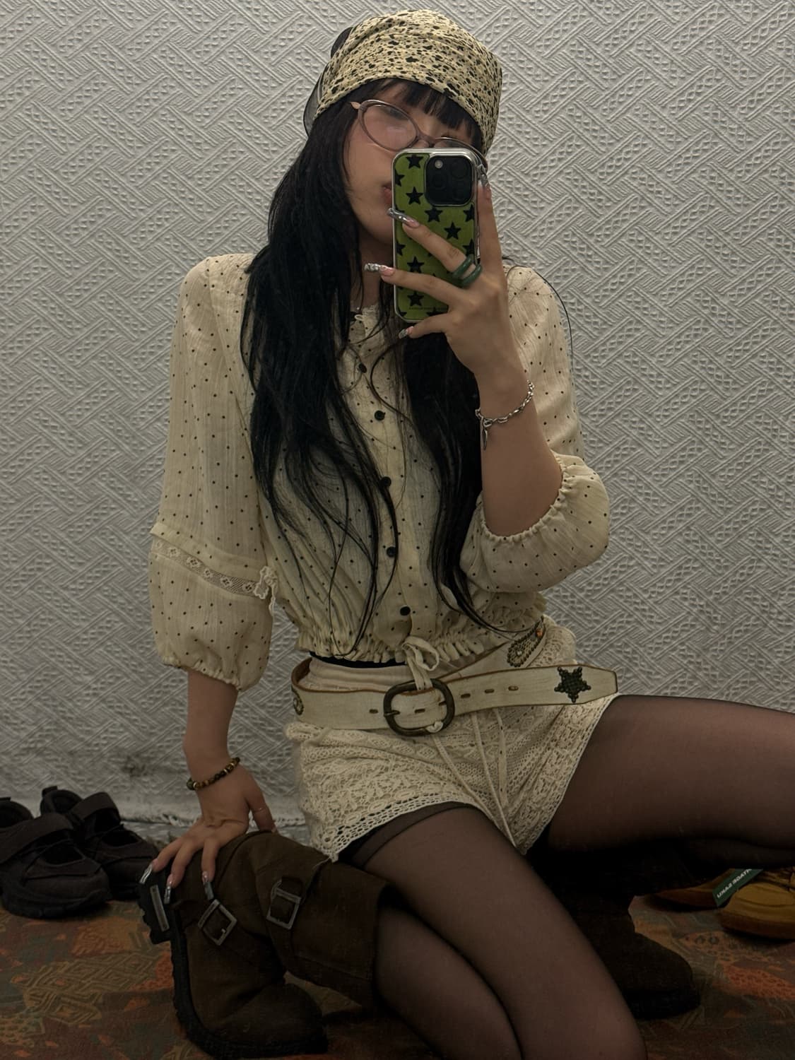 써스데이 아일랜드 키치 도트 땡땡이 프릴 반팔 리본 블라우스 K0363 상품이미지1