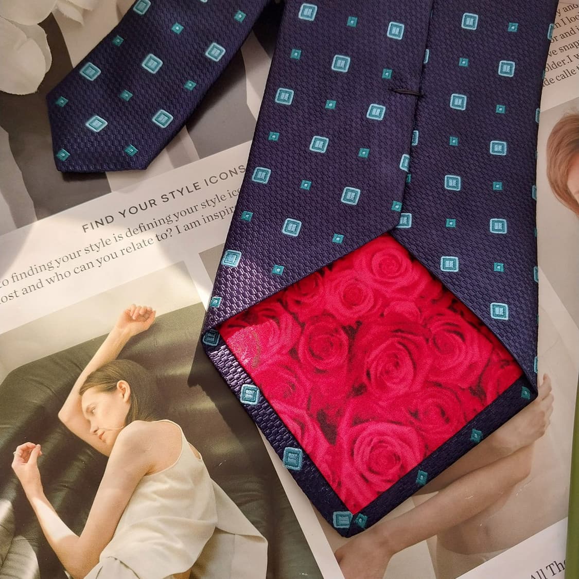 폴 스미스 실크 네이비&민트 스퀘어 넥타이 9.9cm A+등급 K1387 상품이미지7