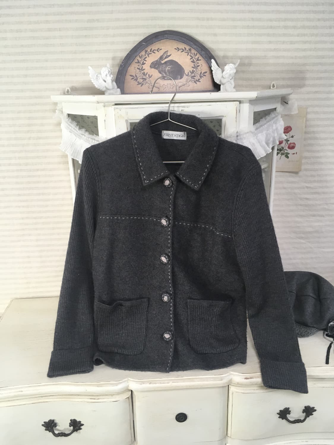 일본빈티지 차콜 울 니트 자켓 상품이미지7