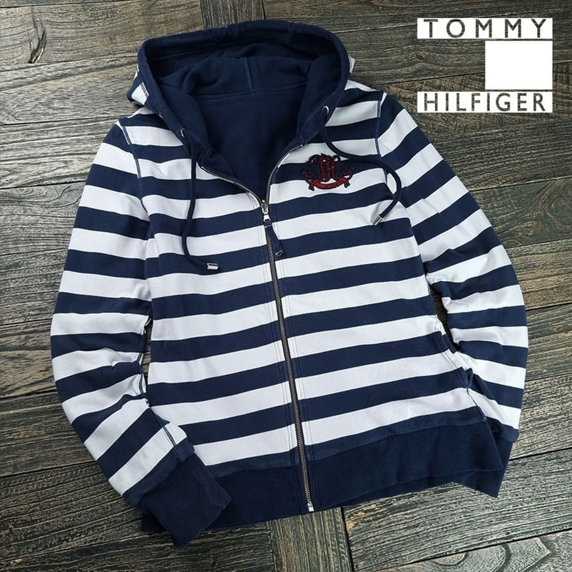 [타미힐피거] 리버시블 양면 스트라이프 후드 집업 네이비 M20156 상품이미지1