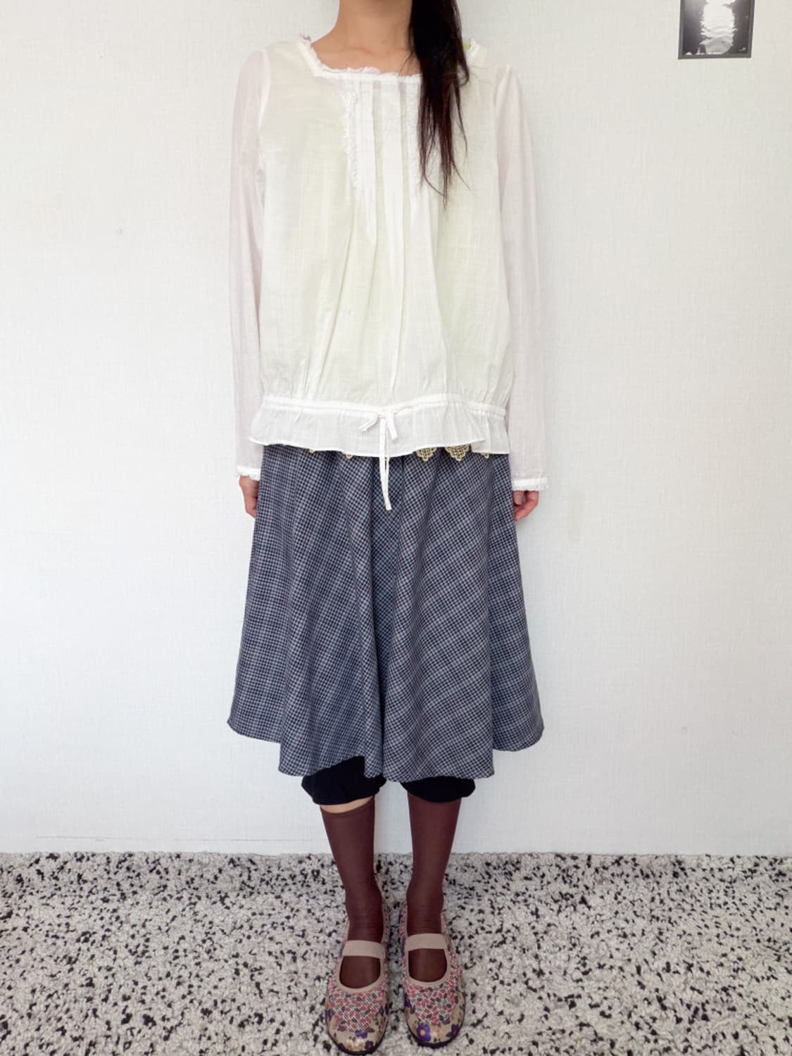 lace pocket micro check skirt 상품이미지3