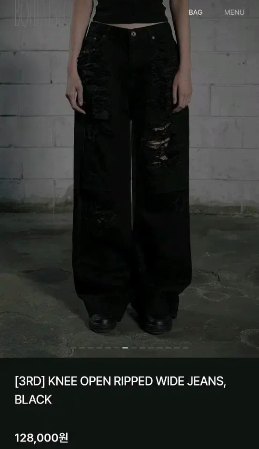 보헤미안서울) KNEE OPEN RIPPED WIDE JEANS, BLA 상품이미지1