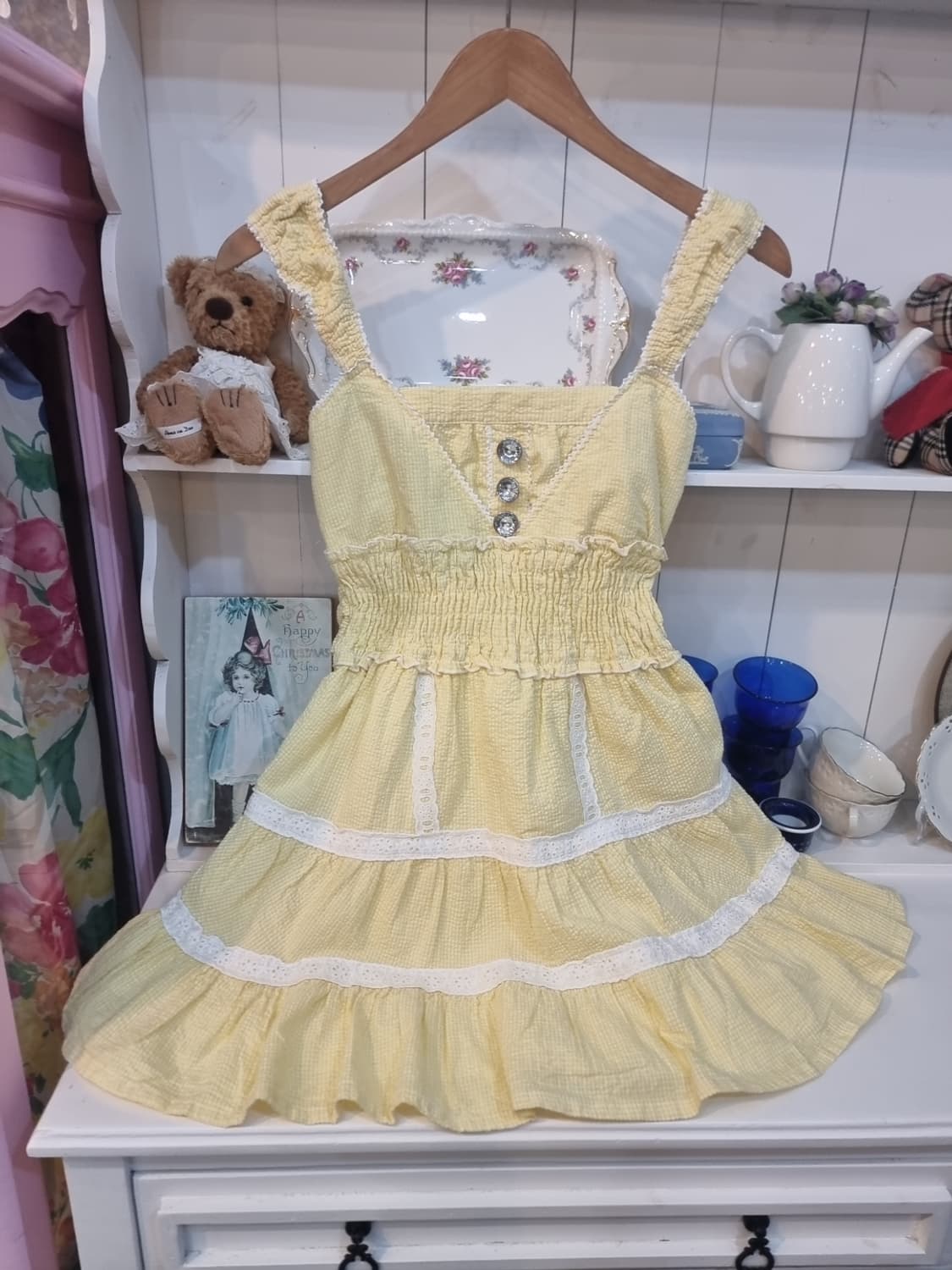 Tralala(트라라라) 하트버튼 프릴 리본백 리본원피스 상품이미지4