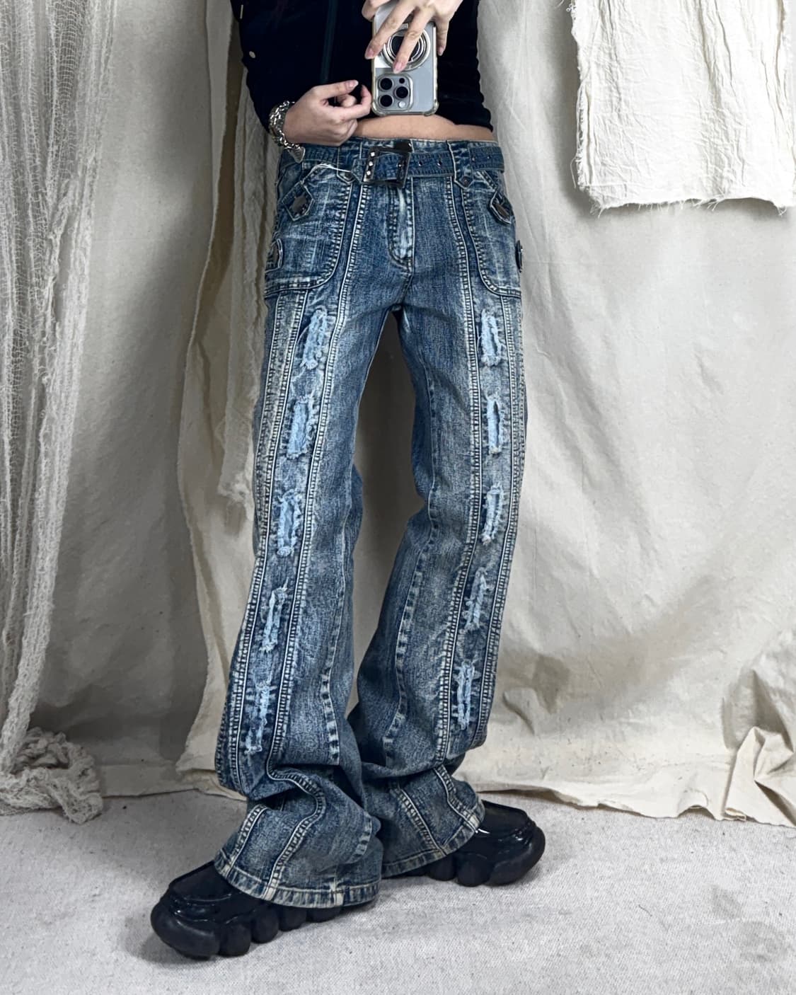 워싱 데미지 데님팬츠 상품이미지1