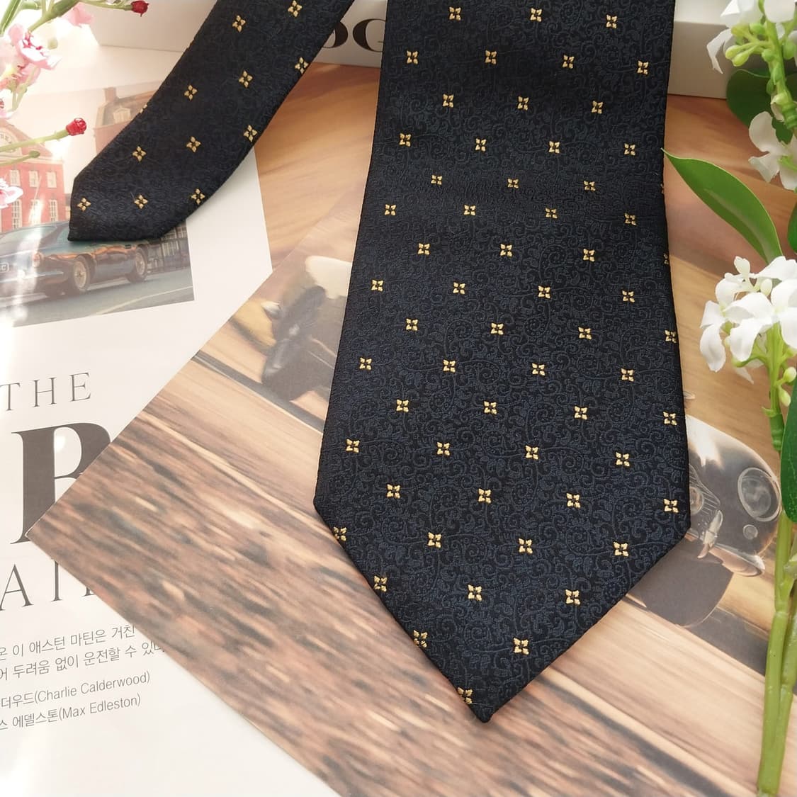 아쿠아스큐텀 실크 네이비 미니 크로스 넥타이 10cm A+등급 K1595 상품이미지5