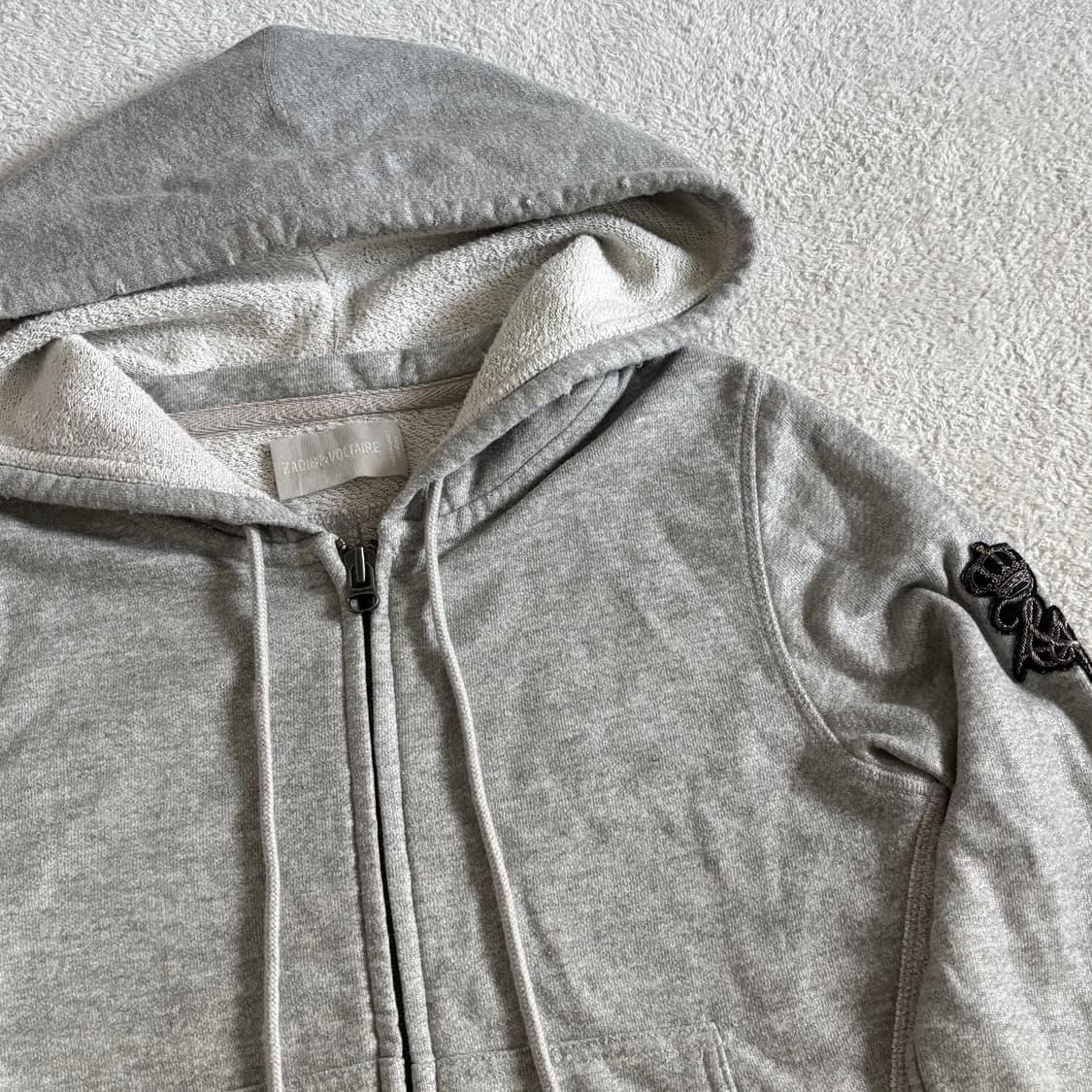 빈티지 y2k 그레이 글로시 포인트 후드집업 상품이미지3