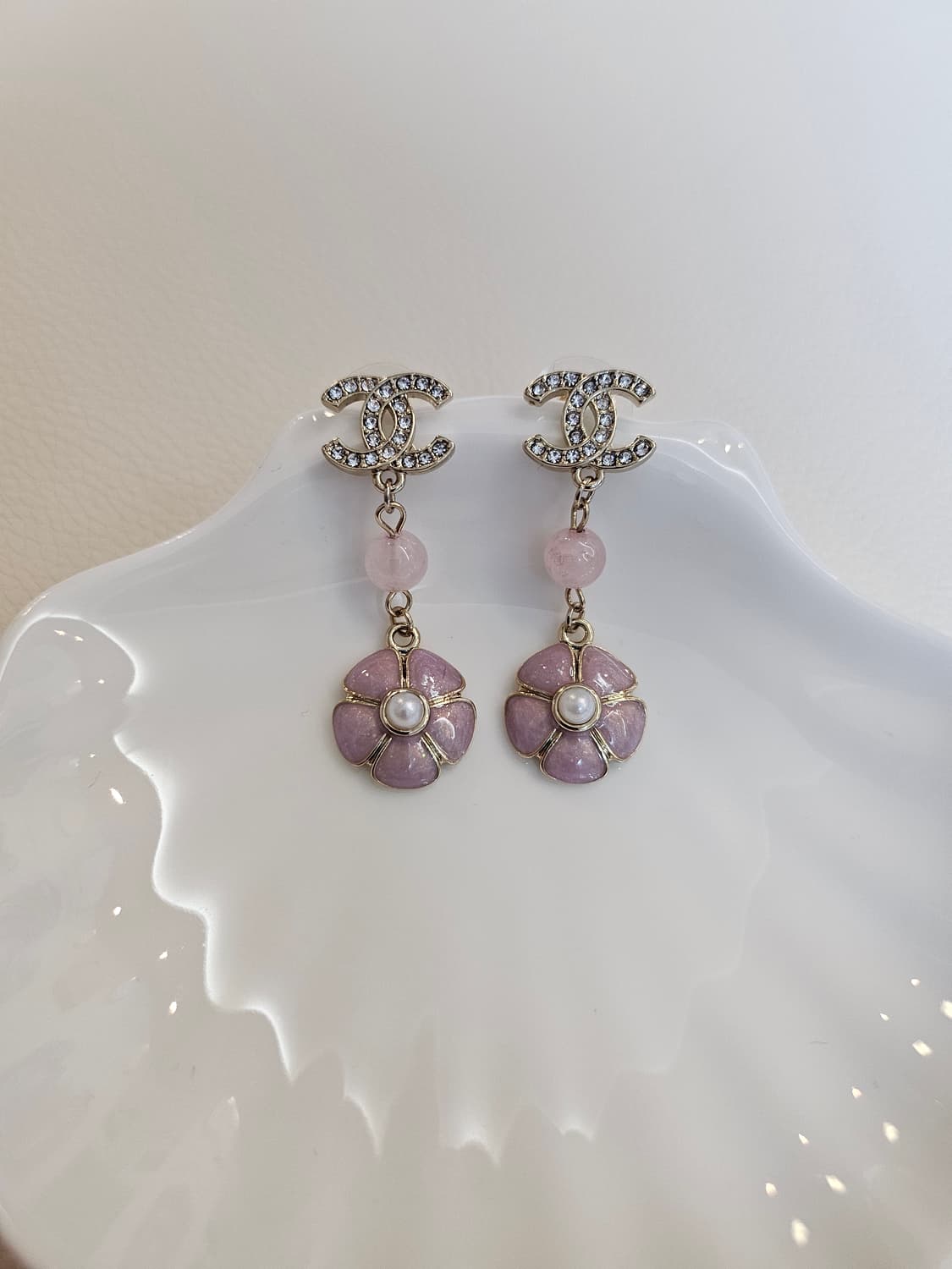 샤넬 핑크플라워 큐빅CC 드롭귀걸이  업사이클링 상품이미지1