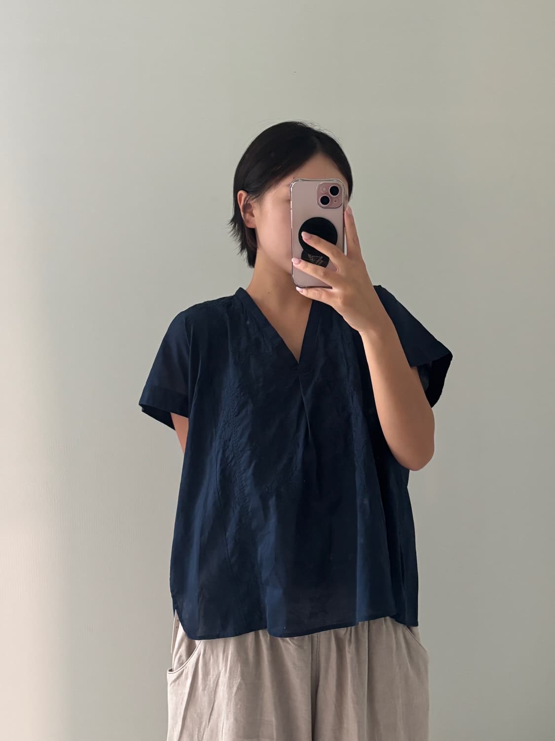 일본빈티지 네이비 자수 슬리브리스 상품이미지1