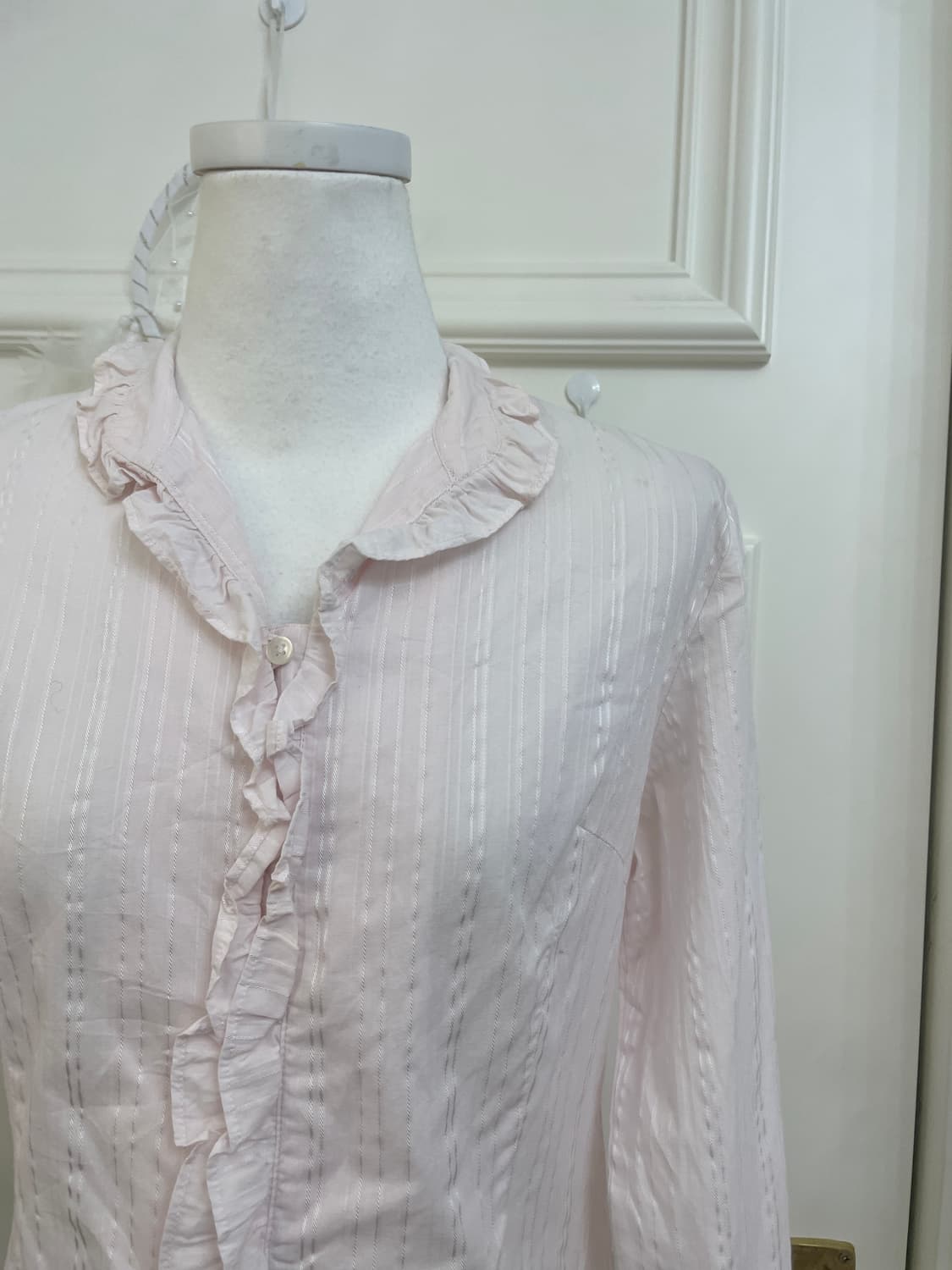 pink ruffle collar cute shirt(size-M) 상품이미지6
