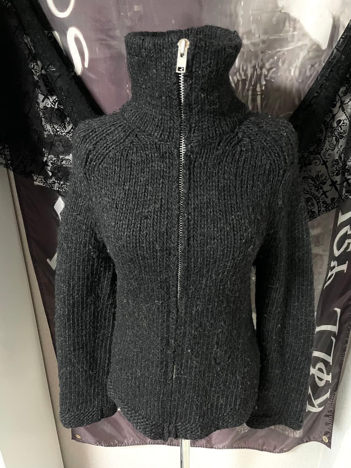 Zucca 주카 하이넥 울 니트집업 스웨터 차콜 일본빈티지 00s헬무트랭 상품이미지7