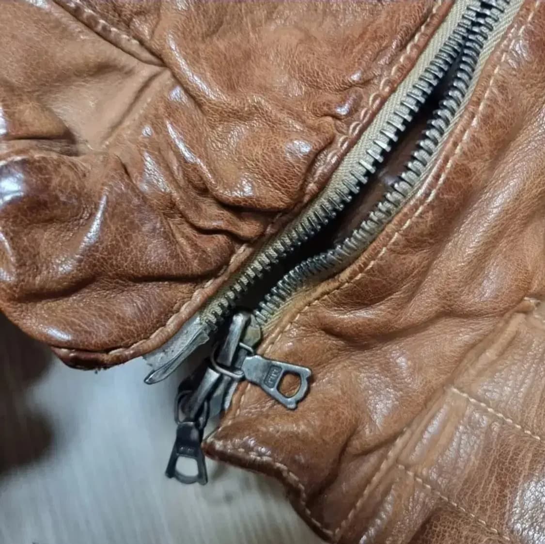 닐바렛 쭈글이 가죽 자켓 브라운(S) 상품이미지4