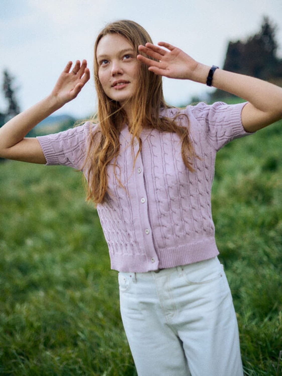 택O) 패브릭컬러지 케이블 버튼 가디건 라벤더 상품이미지1