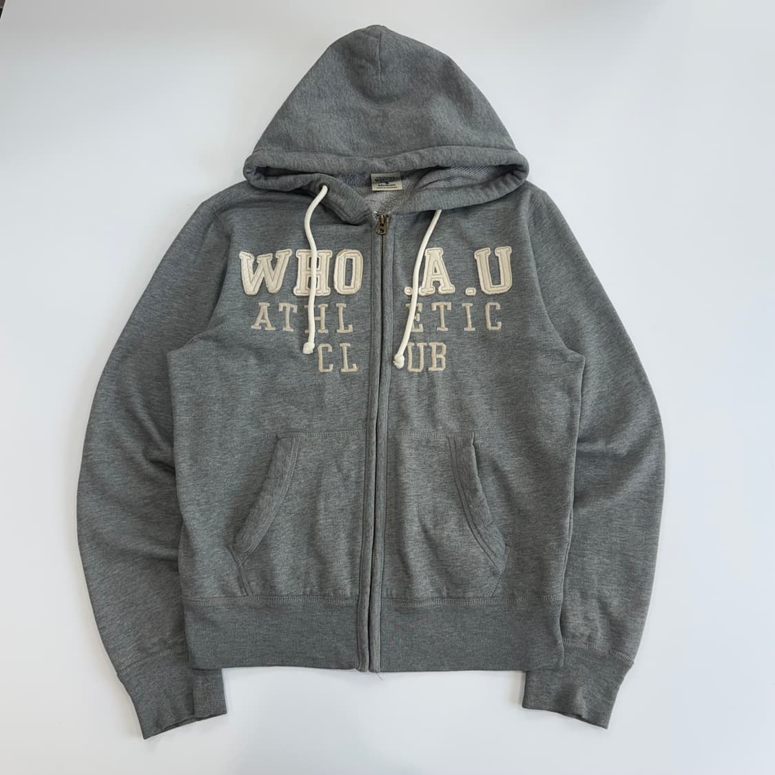 Who.A.U 후아유 스펠아웃 로고 그레이 후드집업 상품이미지3