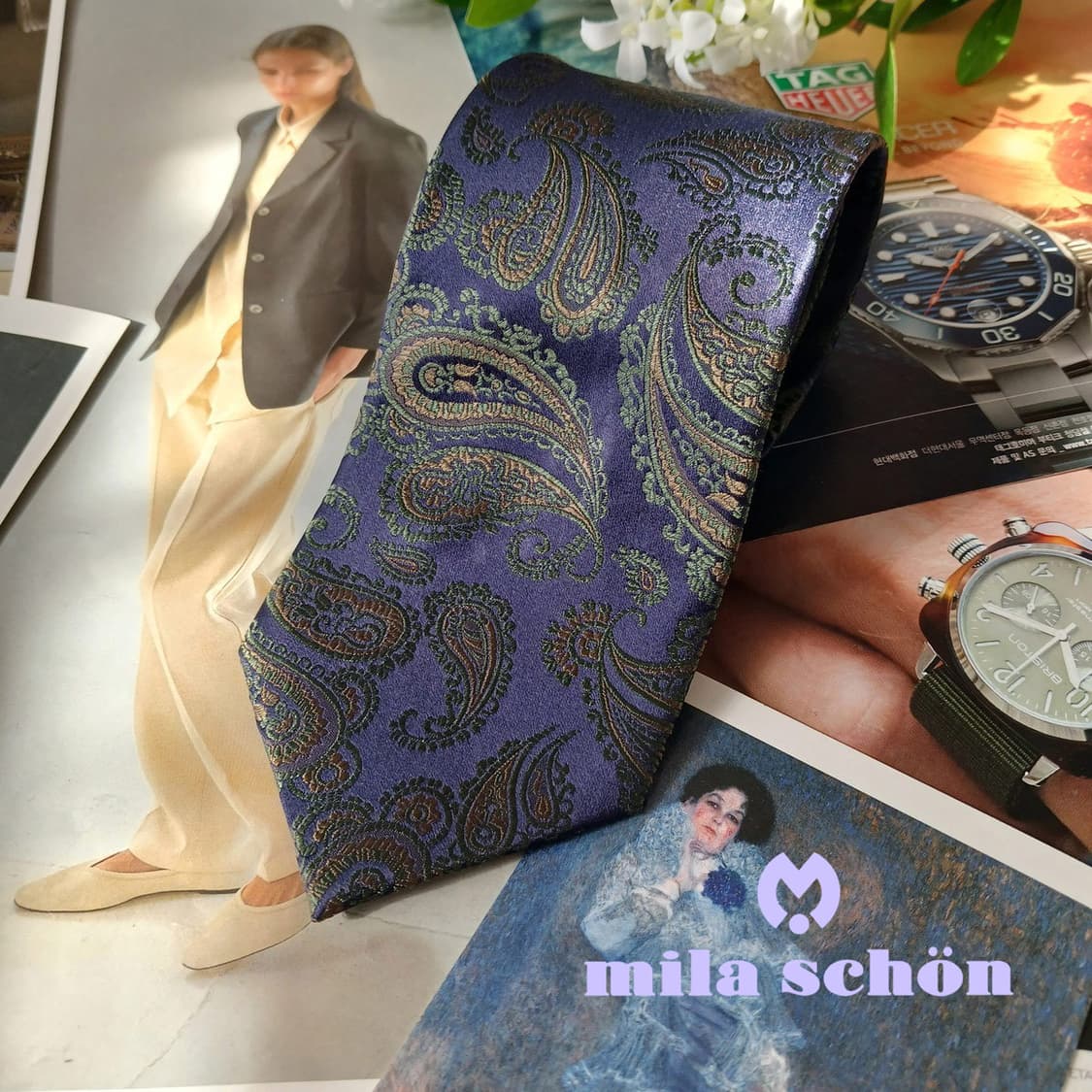밀라숀 실크 네이비 페이즐리 넥타이 9cm A+등급 A19756
 상품이미지1
