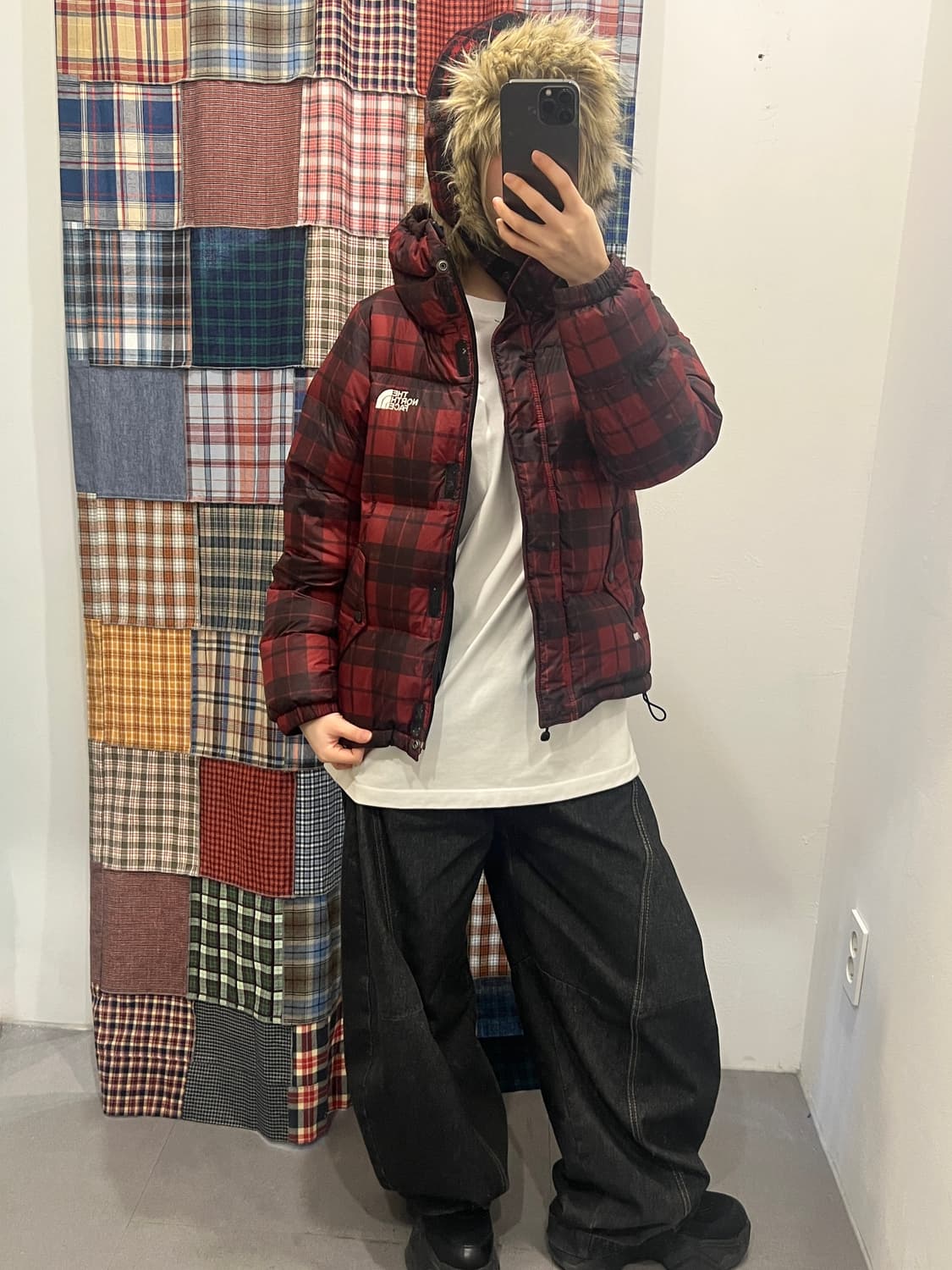 노스페이스 레드 체크 퀄팅 패딩 상품이미지4