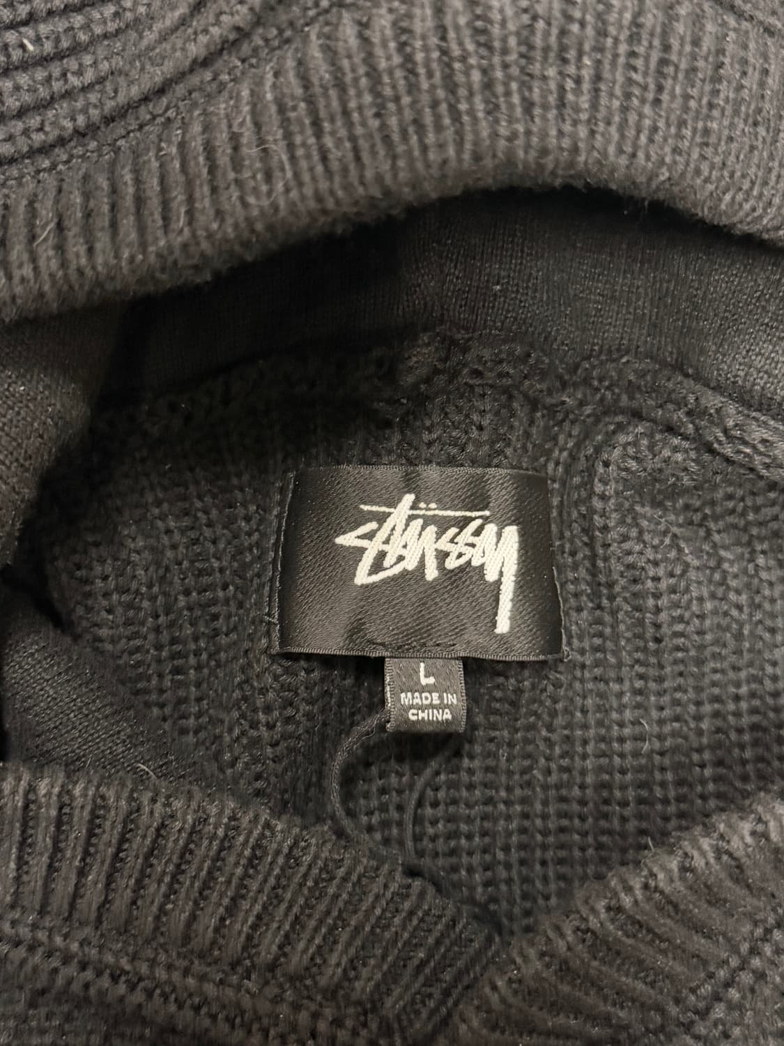 스투시 코튼 니트 후드 블랙 L 상품이미지5