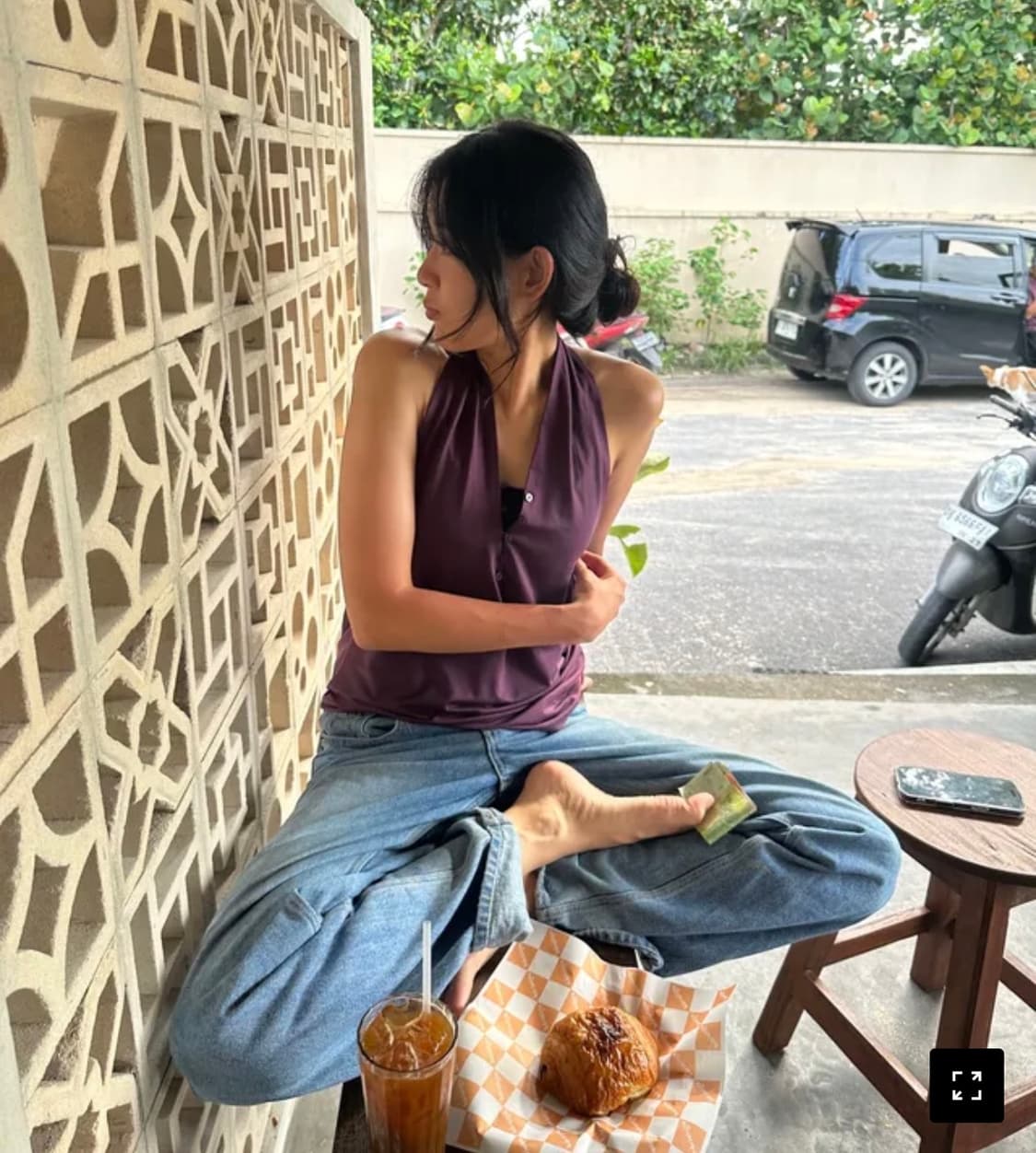 PWC 버튼업 저지 홀터넥 탑 미드나잇 플럼 상품이미지1