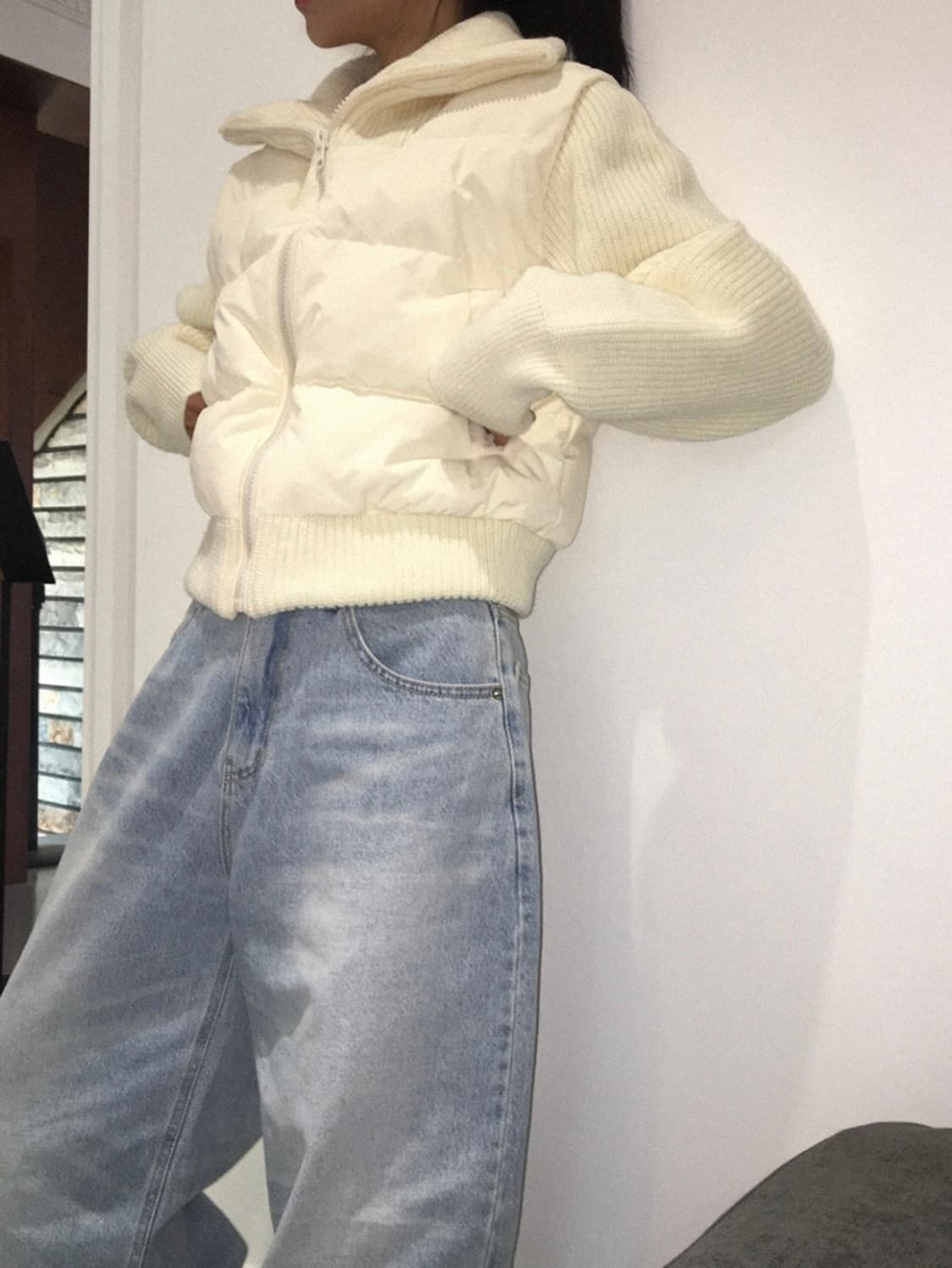 (새상품)덕다운 니트집업 패딩 상품이미지1