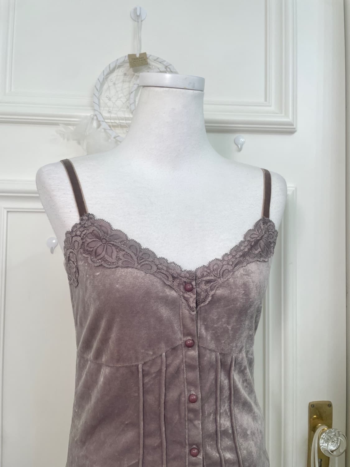 khaki gray lace velvet sleeveless top 상품이미지4