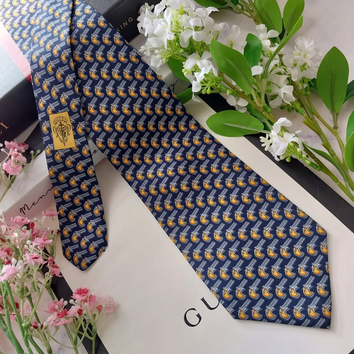 GUCCI 구찌 실크 네이비 권총 모티브 넥타이 9.5cm A+등급 K1 상품이미지3