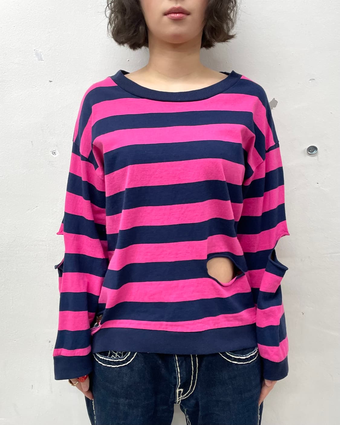 slit pink striped long sleeve 상품이미지2