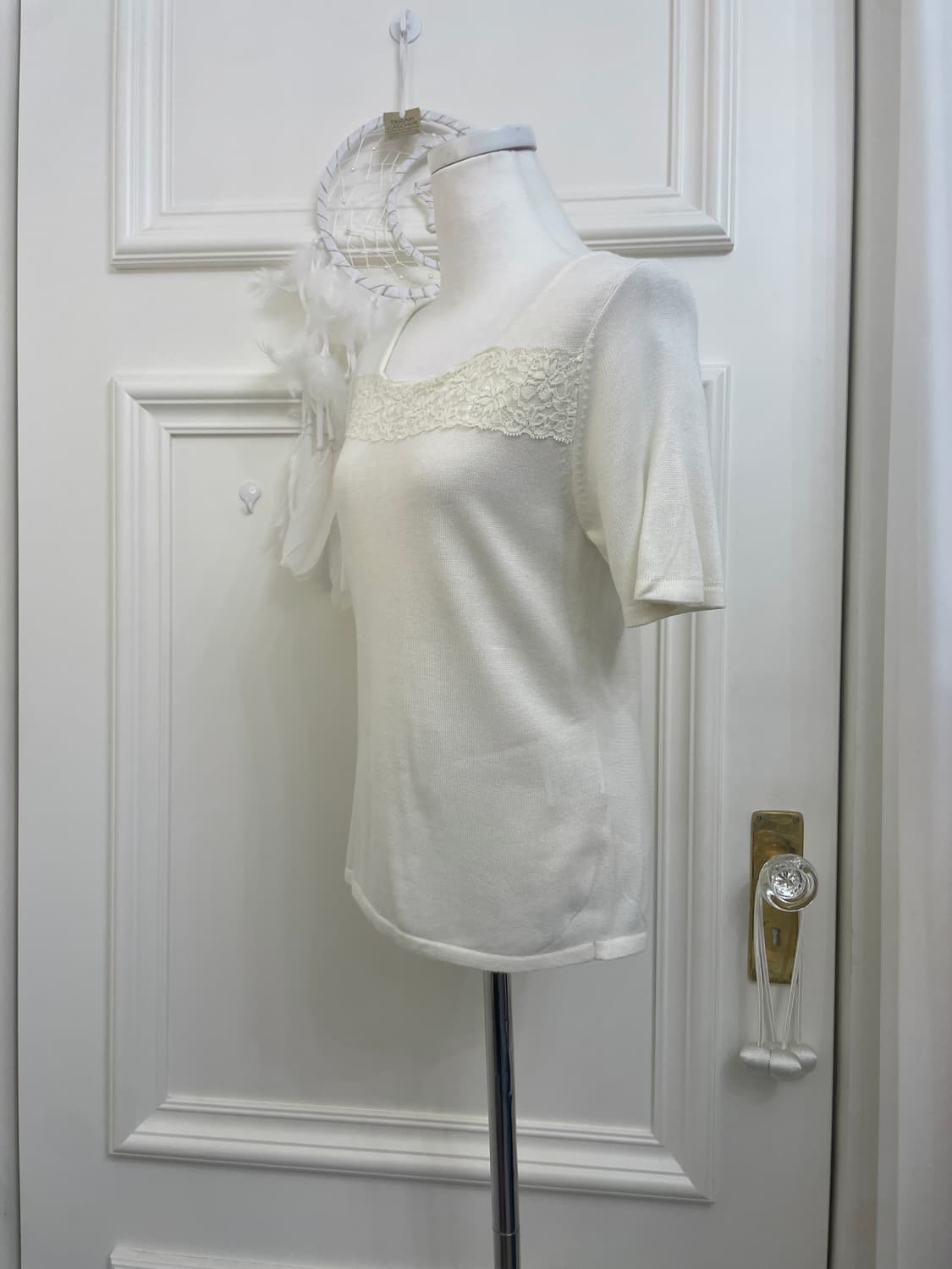 ivory lace point square-neck half knit t 상품이미지2