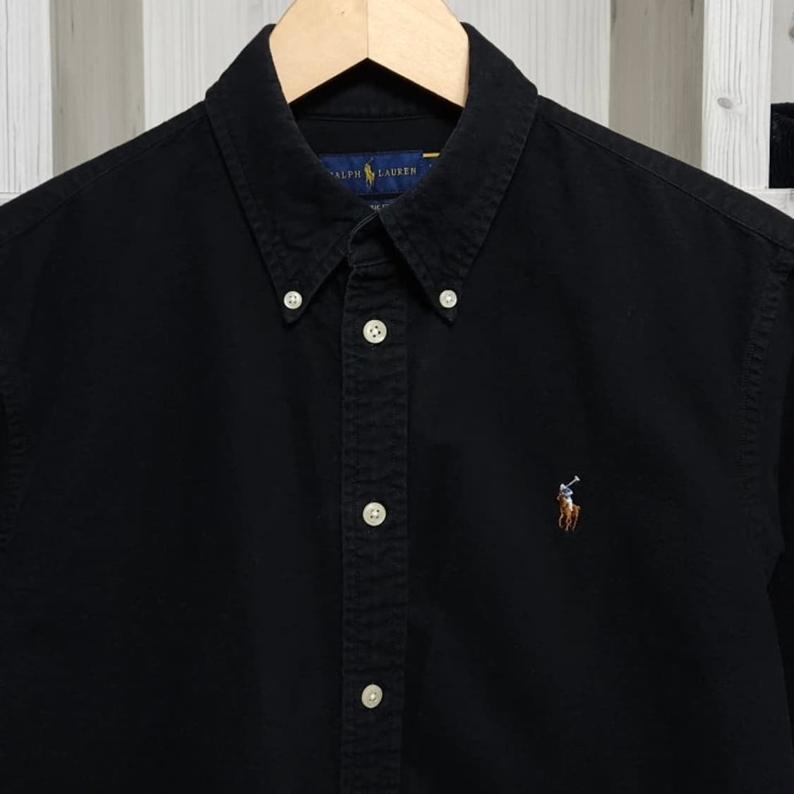 100 POLO 폴로 랄프로렌 가먼트다잉 셔츠 블랙 클래식핏 상품이미지3