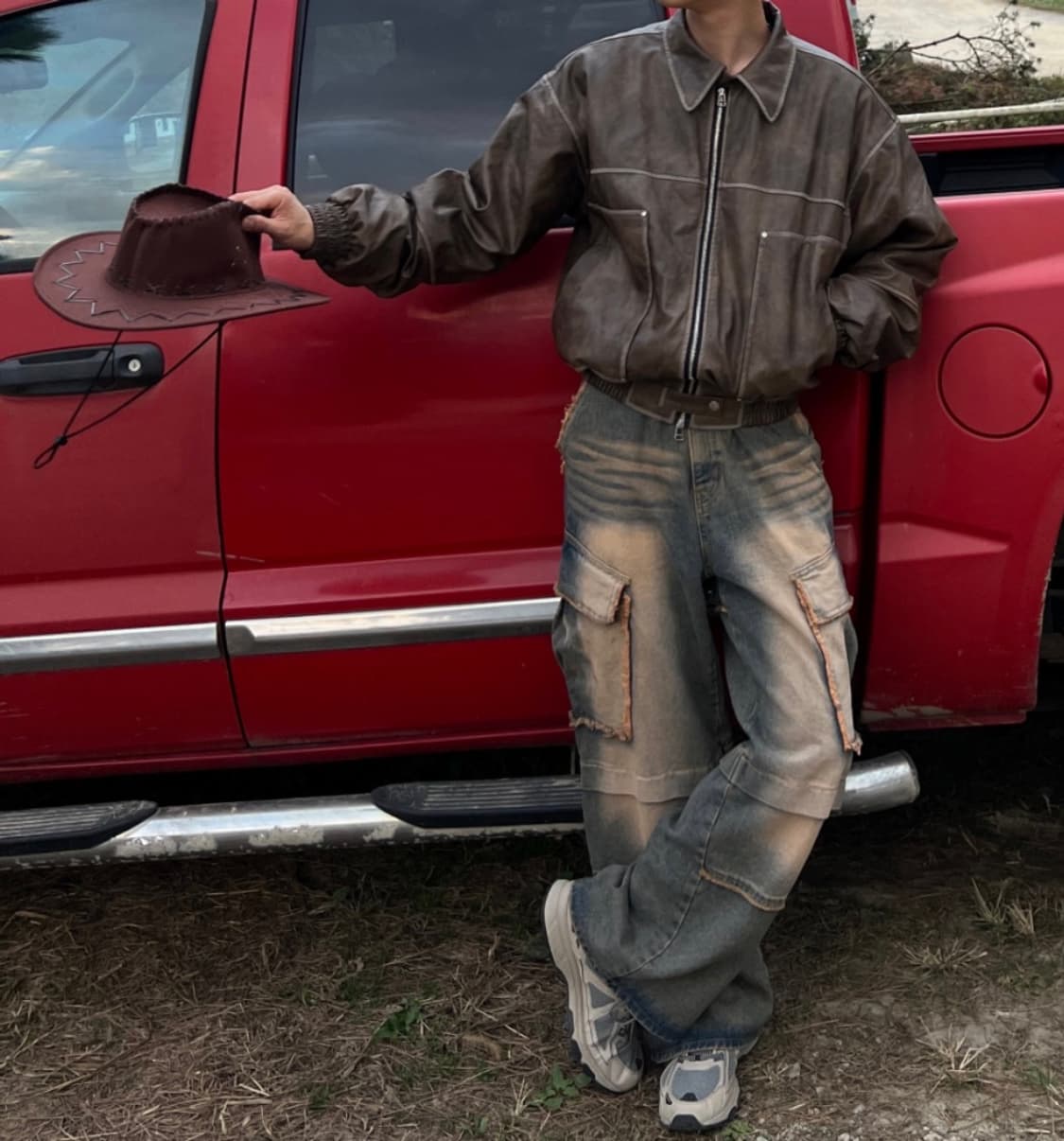 브라운 레더 블루종 자켓 상품이미지3