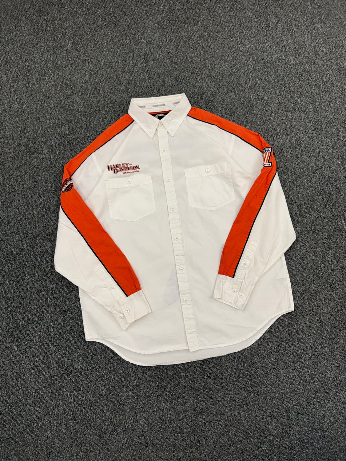 L)할리데이비슨 빈티지 자수 로고 패치 화이트 긴팔 셔츠 상품이미지2