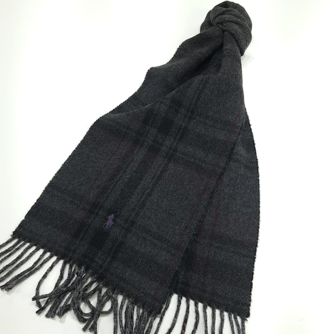 MX175 폴로 랄프로렌 그레이 체크 헤링본 울 양면 목도리 머플러 상품이미지2
