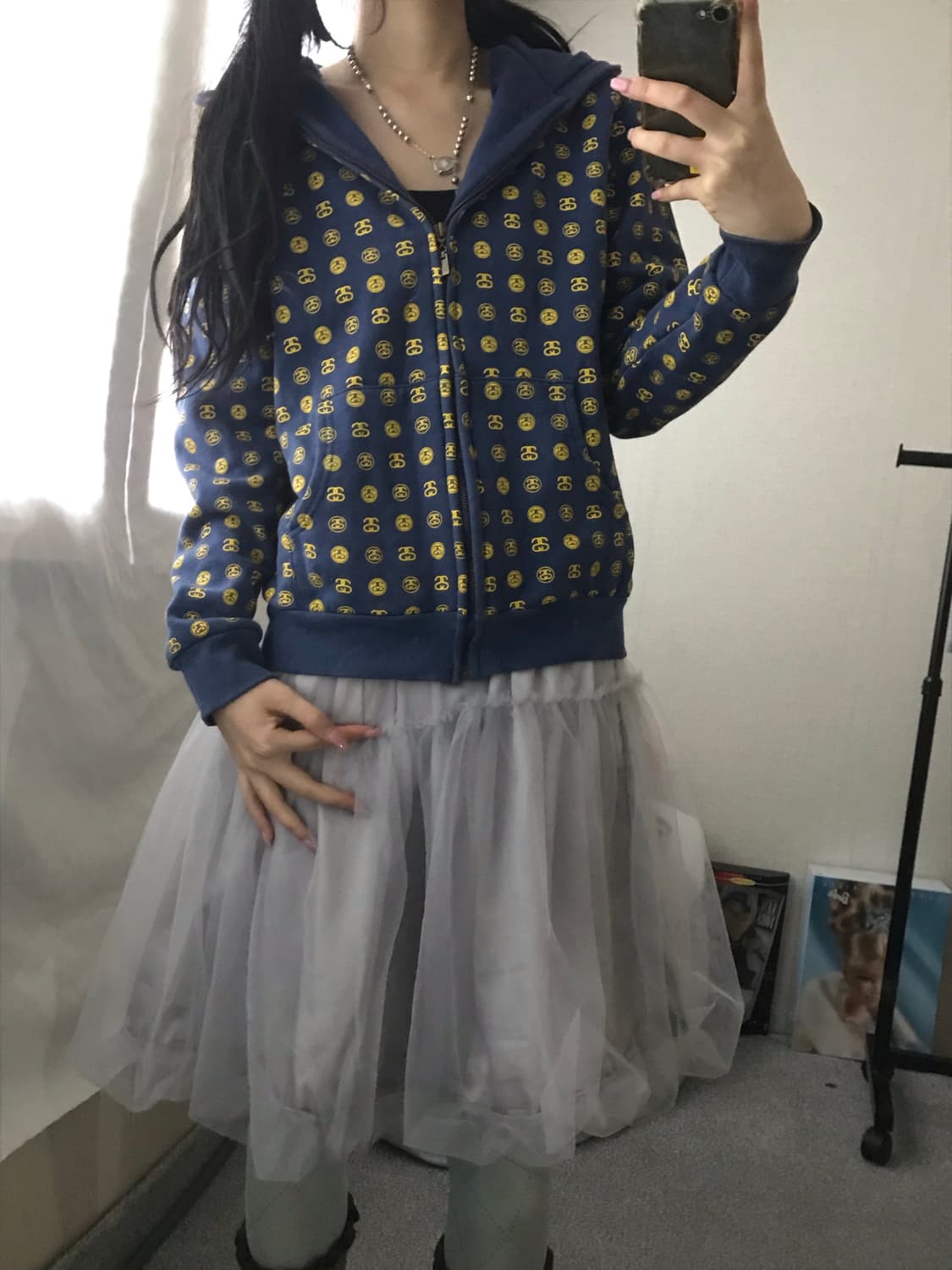 스투시 네이비 로고패턴 후드집업 상품이미지5