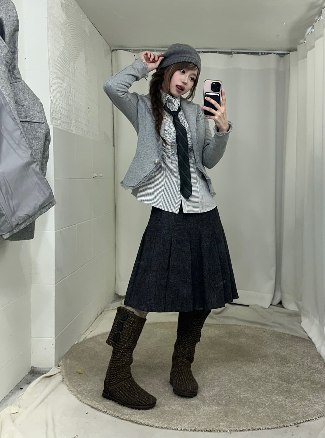 그레이 니혼진 프레피 딱붙 레이스 블레이저 코디세트 상품이미지3