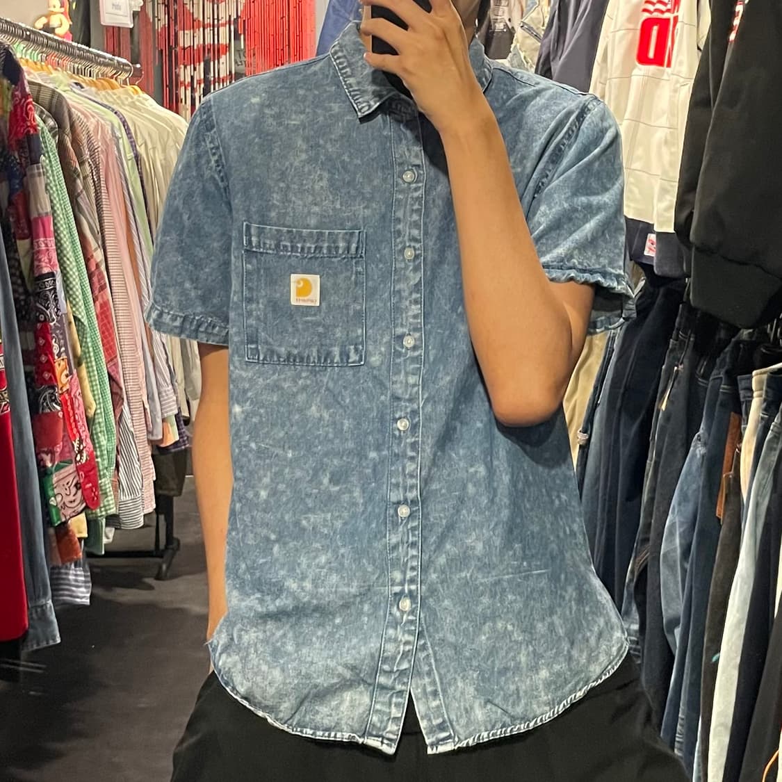 [IM] carhartt 칼하트 중청 워싱 데님 반팔셔츠 상품이미지1