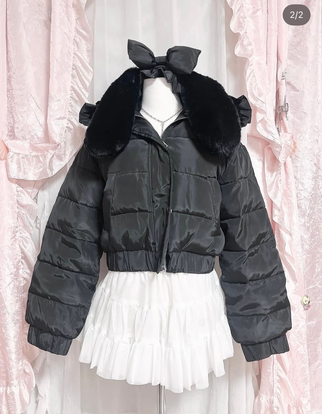 디어리 우사미미 퍼 블랙 패딩 빈티지 갸루 상품이미지2