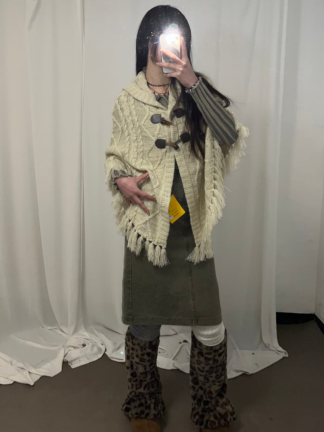 Colza 니트 프린지 후드 케이프 상품이미지6