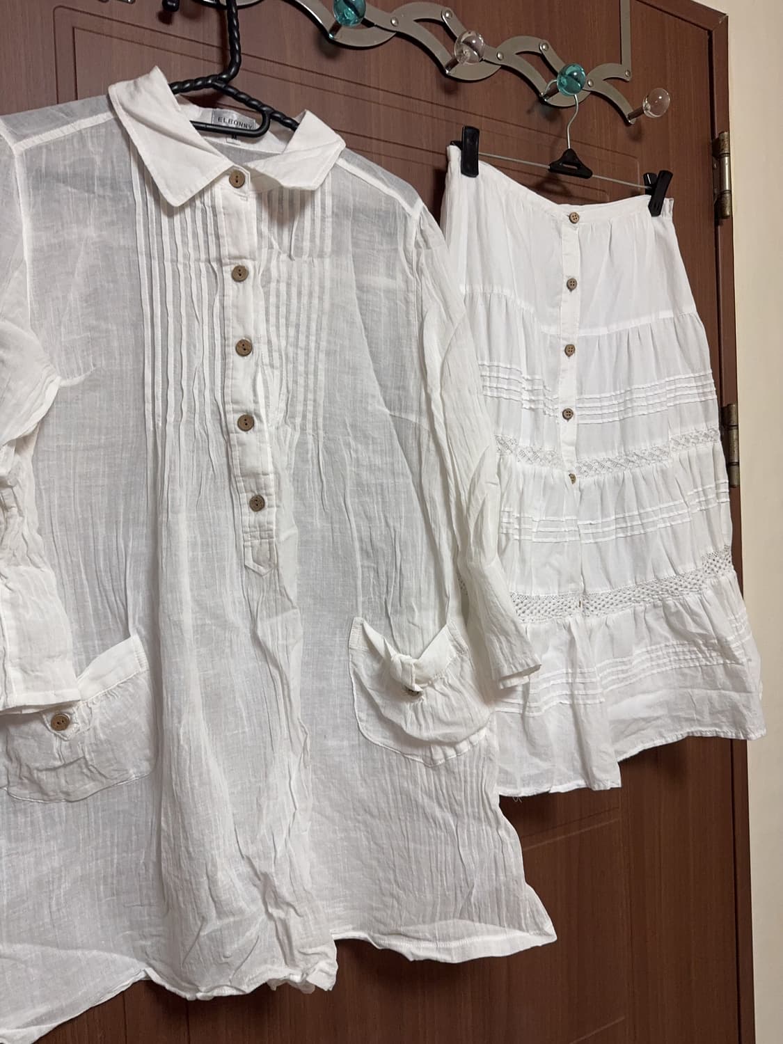 빈티지 모리걸 화이트 우드단추 셔츠 레이스 스커트 세트 상품이미지2