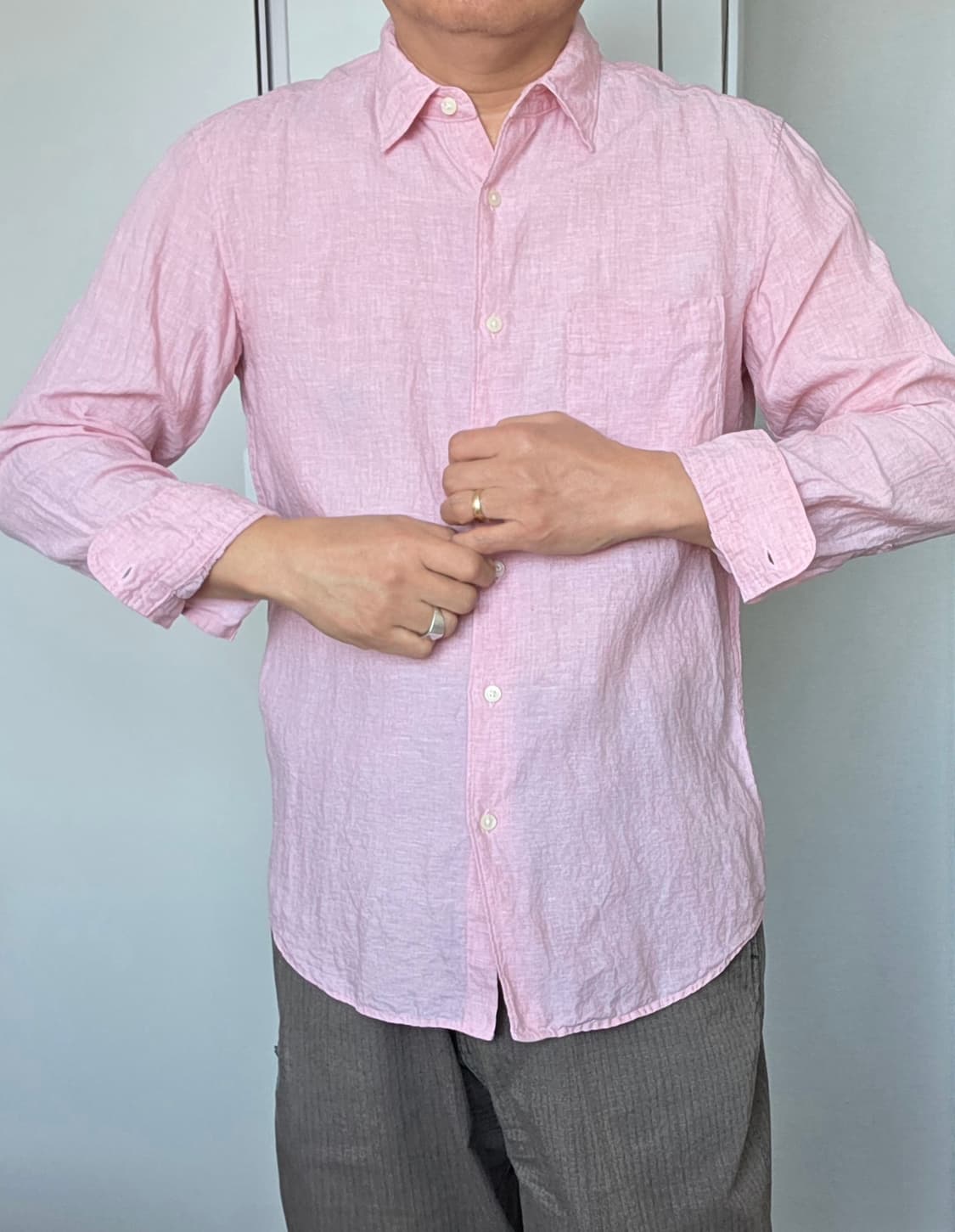 린넨 롱슬리브 셔츠 유니클로 핑크 (L) 상품이미지8