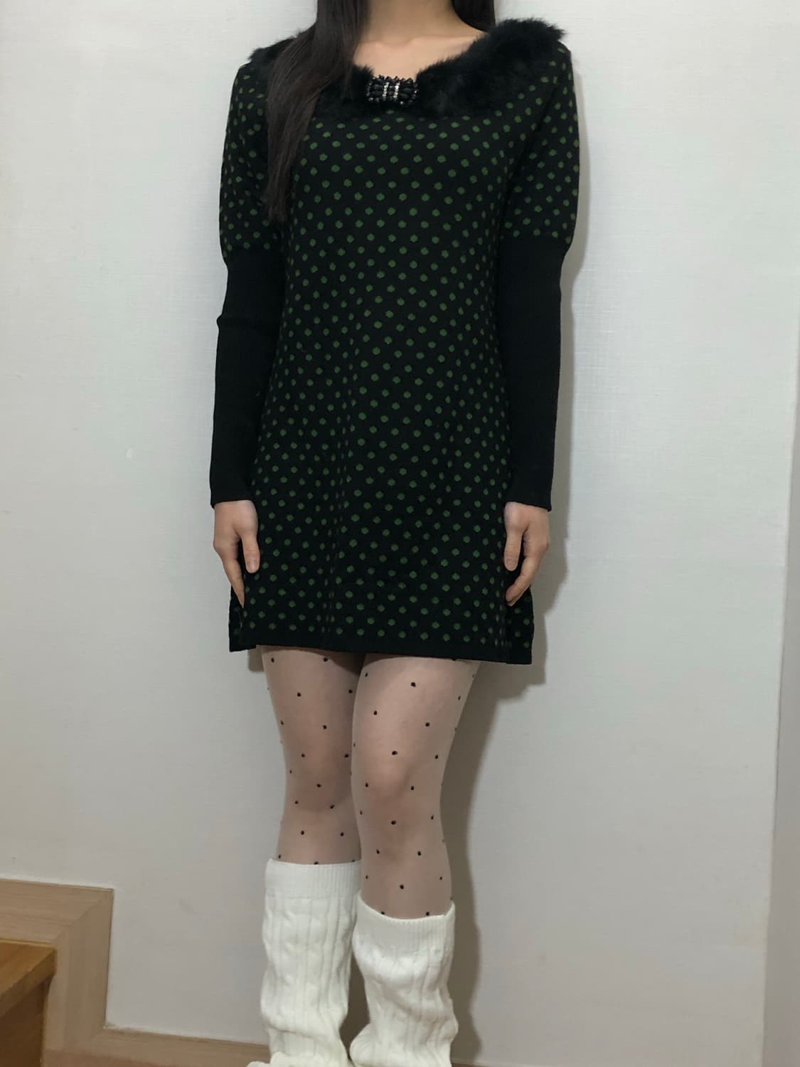 빈티지 블랙 그린 도트 원피스 상품이미지5