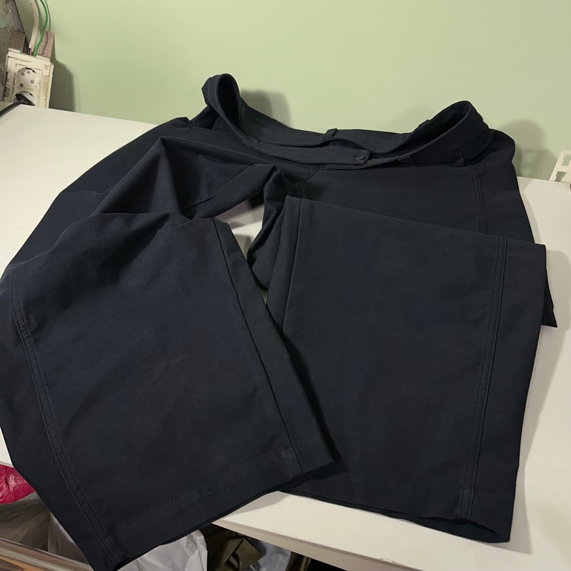 XL-XXL 34 유니클로 다크네이비 하이웨스트 와이드핏 투포켓 코튼팬츠 상품이미지7